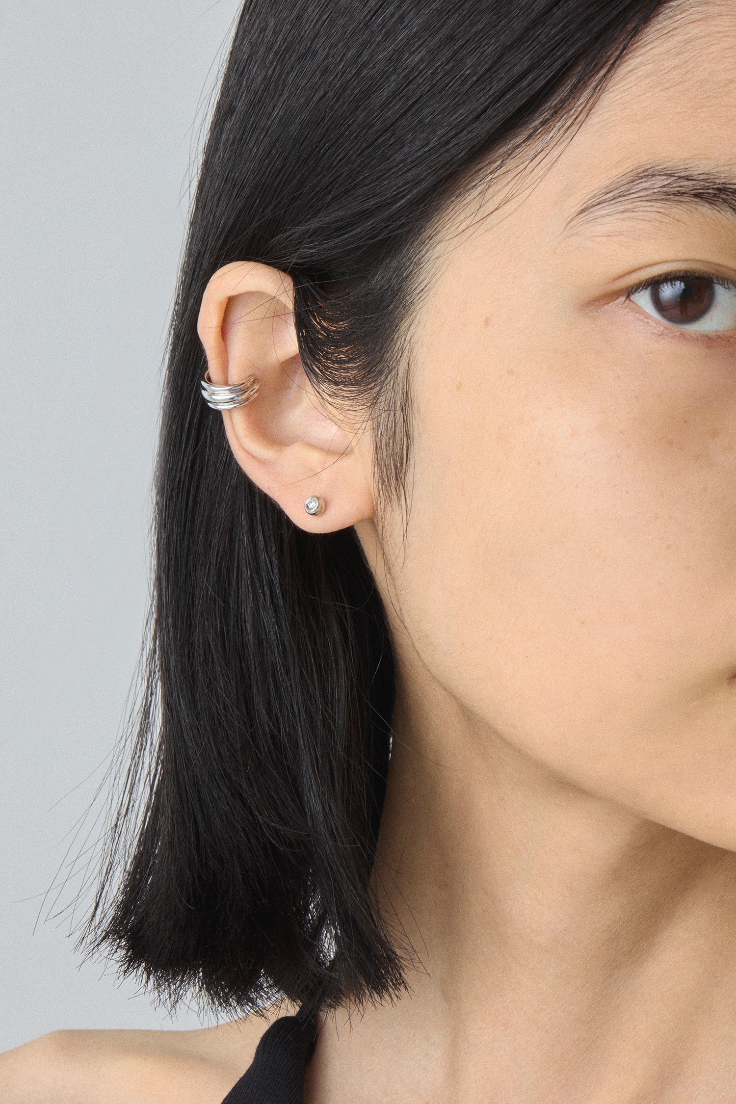 10K白金扁平陶器耳扣