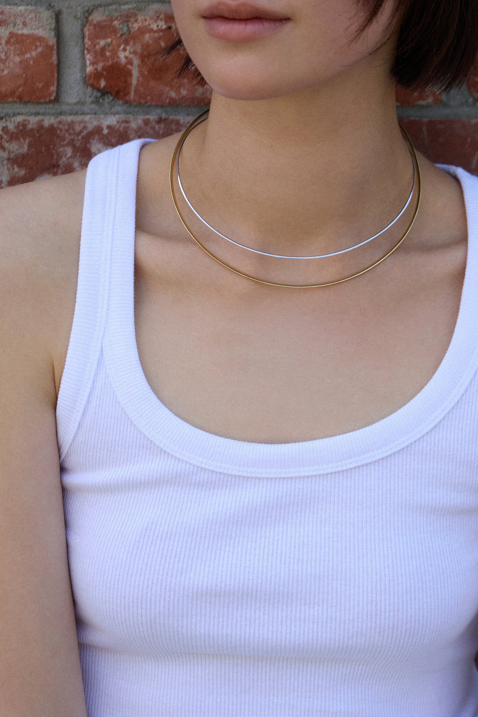 DUAL SQUARE NECKLACE 2.0MM IN GOLD & WHITE GOLD