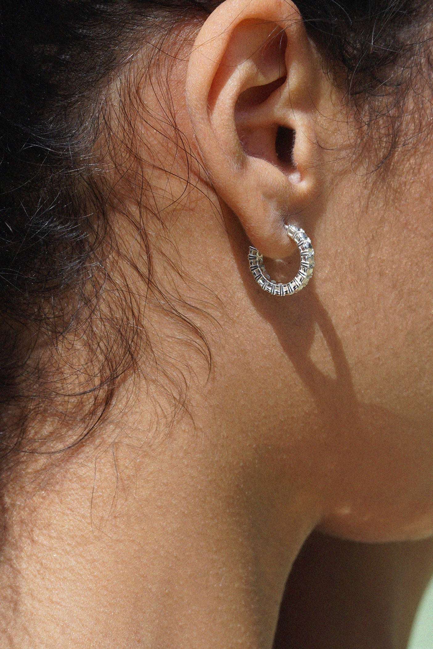 シルバーダイヤモンドテニスフープイヤリング S