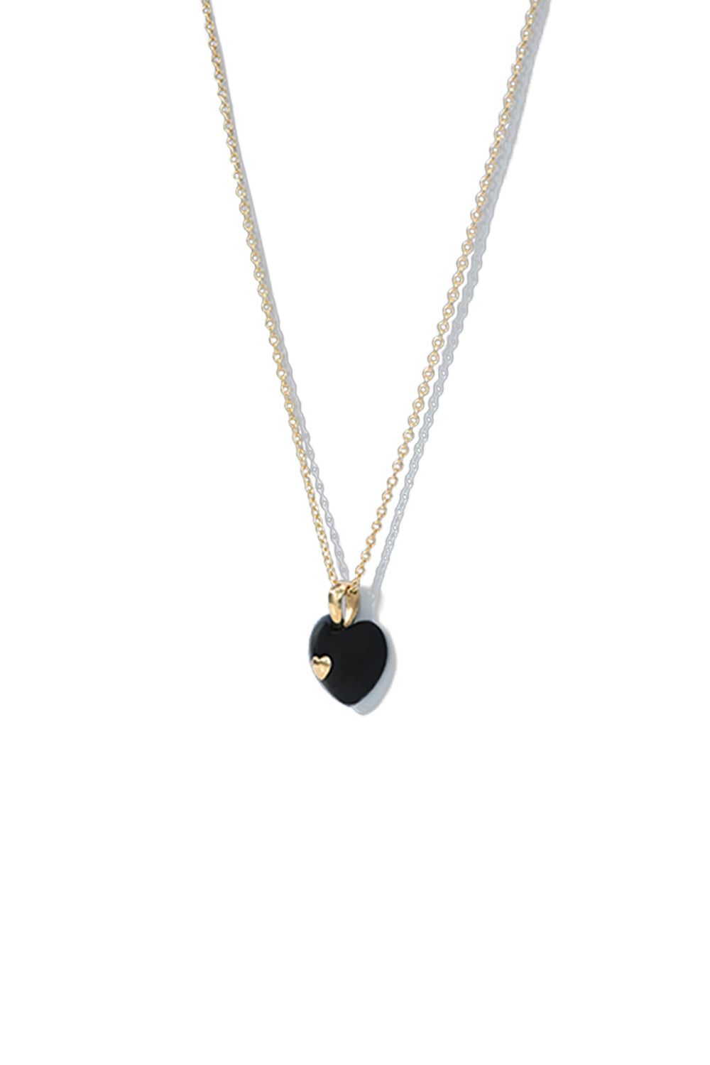 VERY VINTAGE TINY BLACK GOLD HEART PENDANT NECKLACE