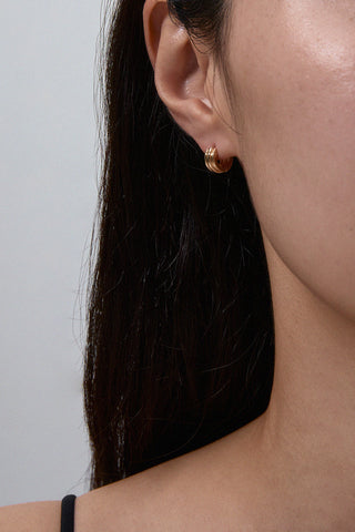 10K GOLD PETITE ROUNDED POTTERY VESSEL ONE-TOUCH EARRINGS