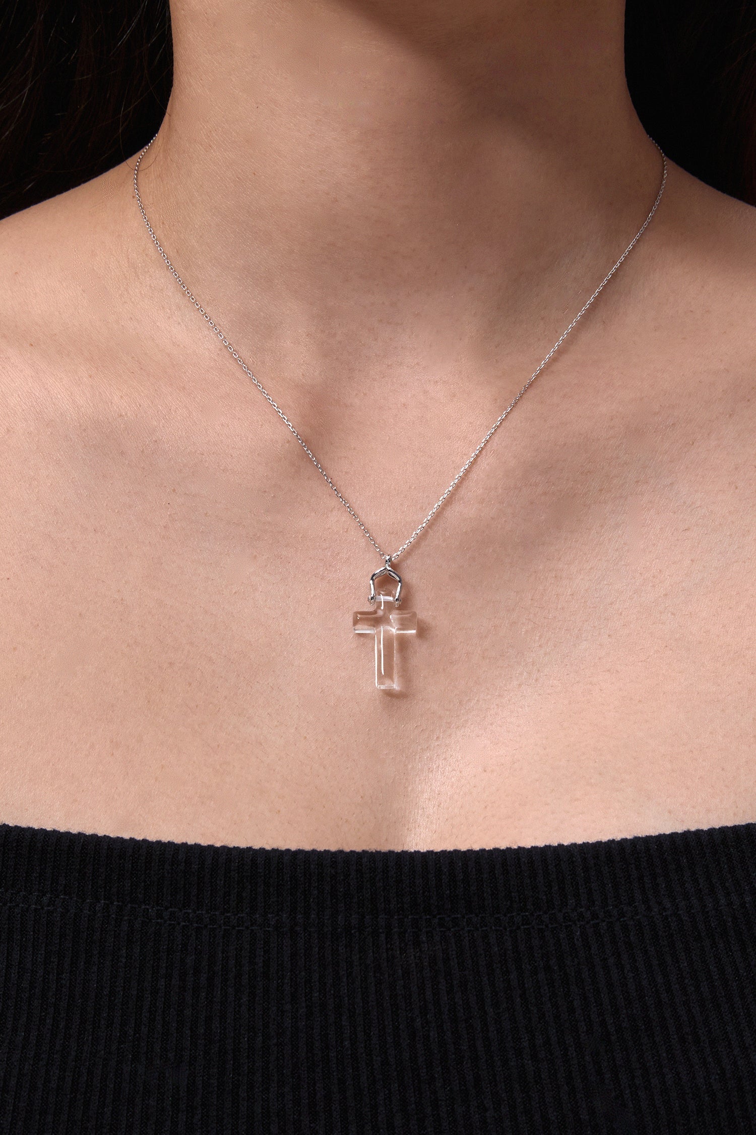 10K白金祝福透明石英吊坠