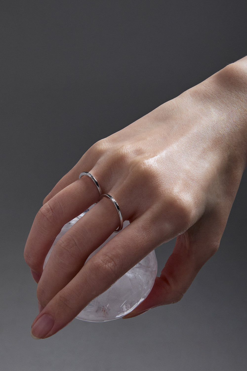 10K スリムボディ バゲットダイヤモンド ホワイトゴールド リング