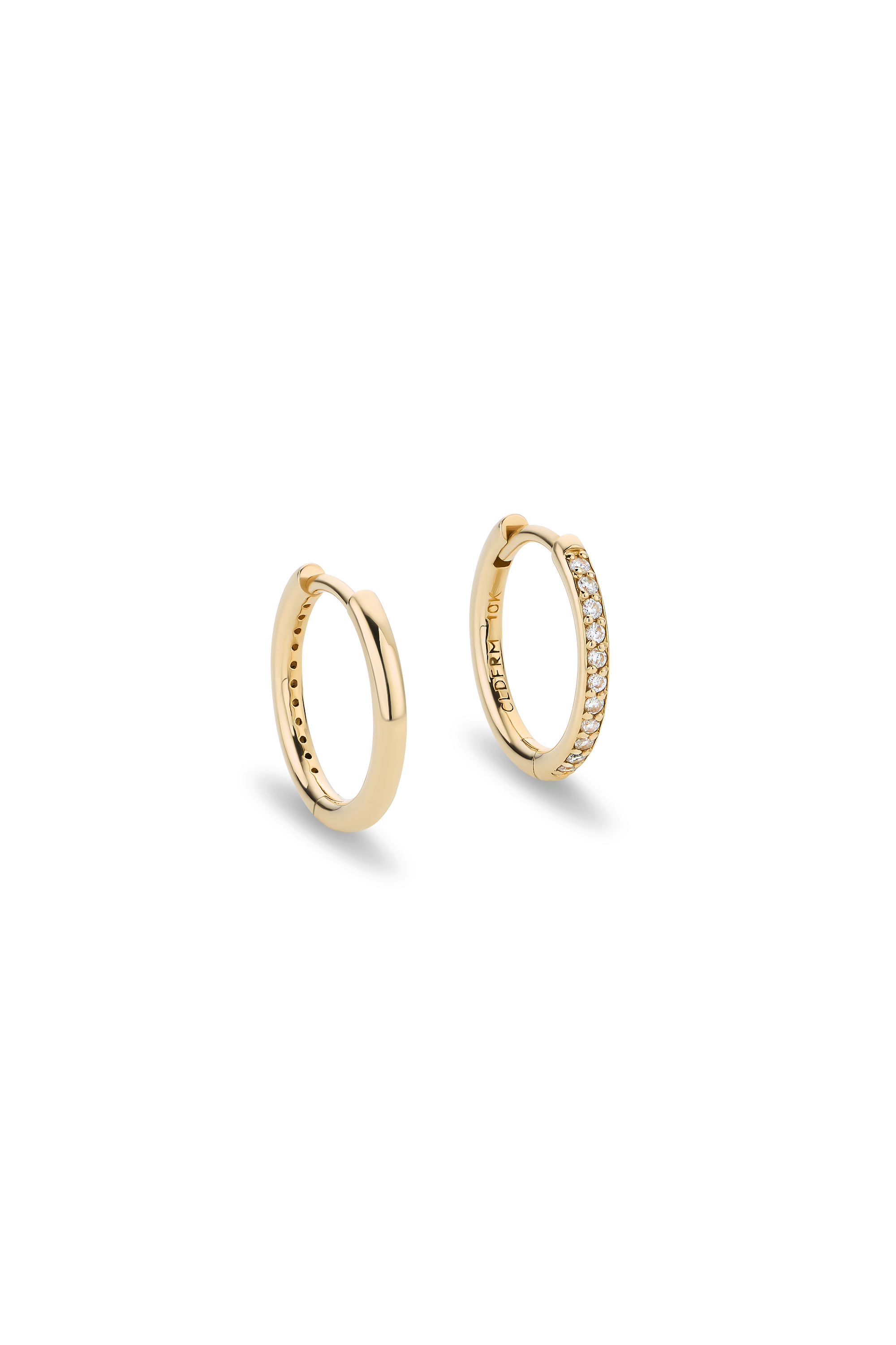 DEUX DEMI-PAVE 10K GOLD HOOP EARRINGS SMALL
