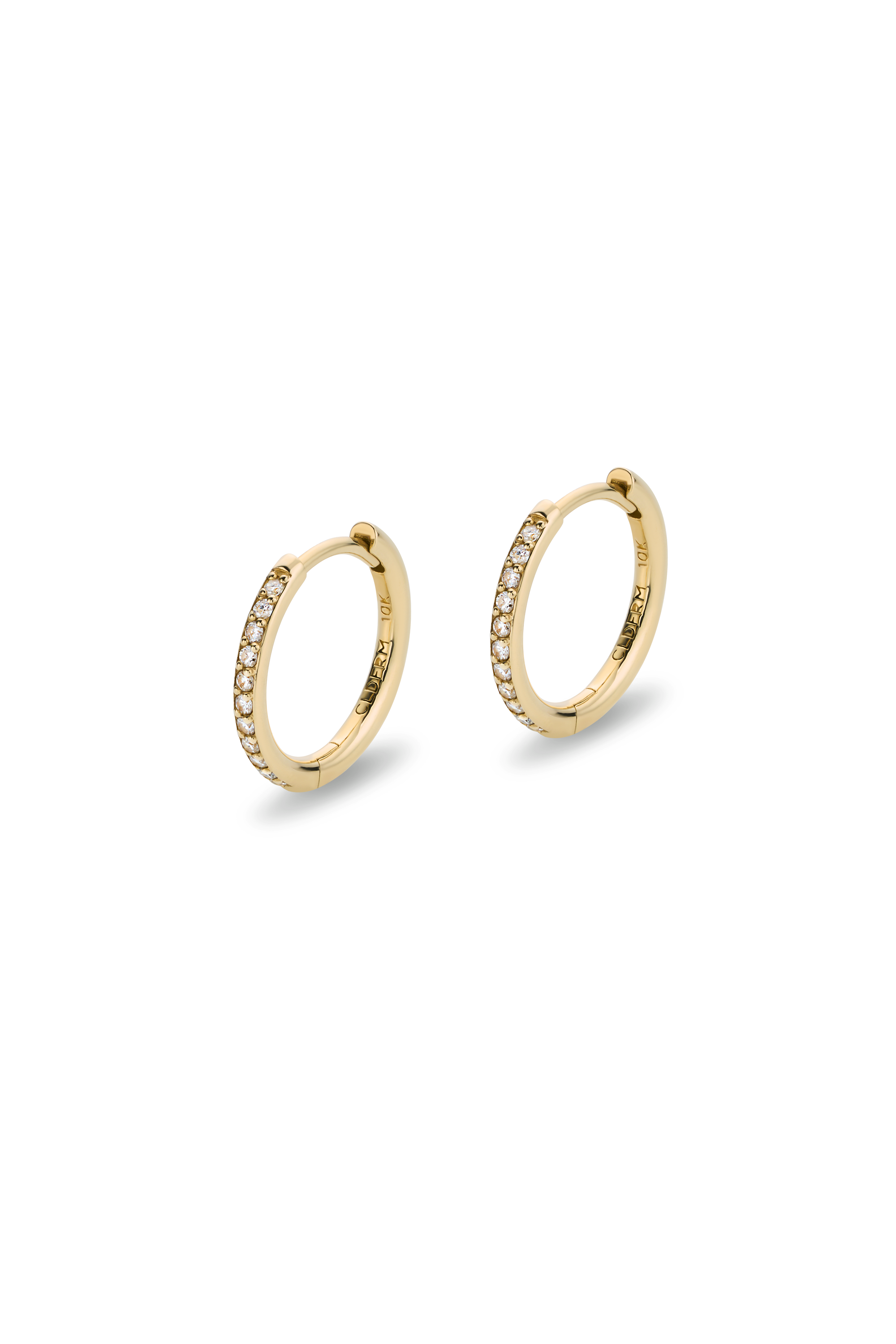 DEUX DEMI-PAVE 10K GOLD HOOP EARRINGS SMALL