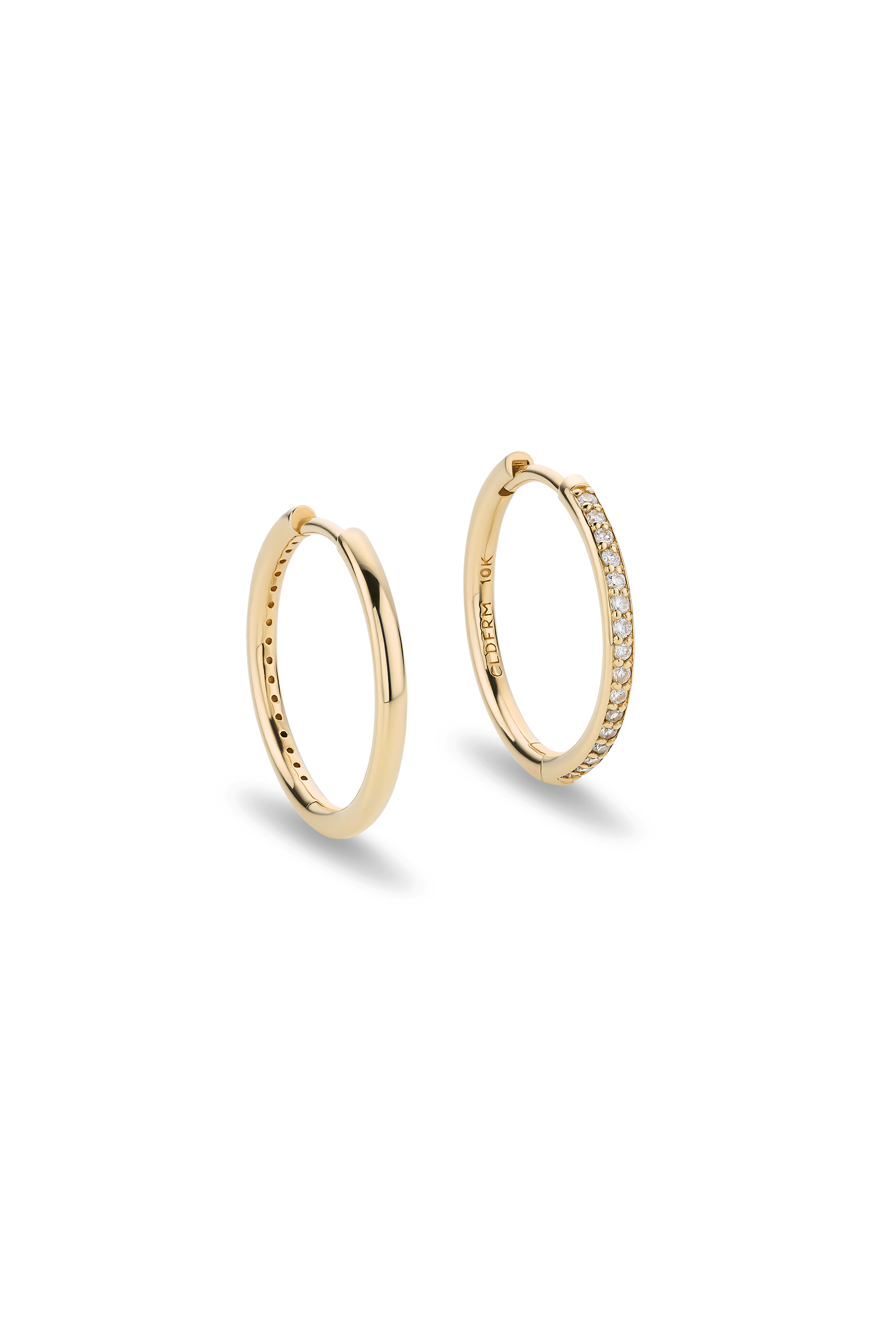 DEUX DEMI-PAVE 10K GOLD HOOP EARRINGS LARGE
