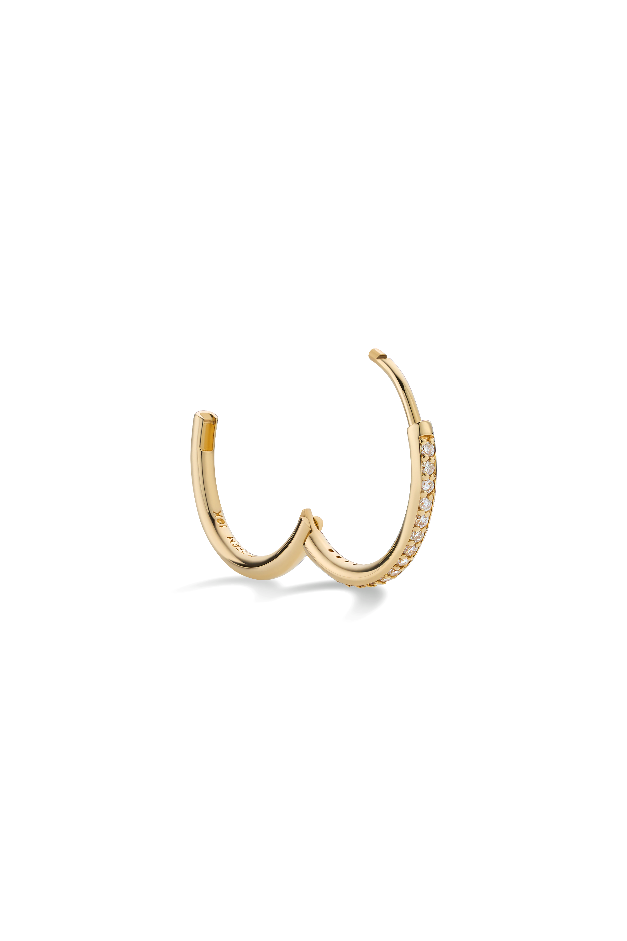 DEUX DEMI-PAVE 10K GOLD HOOP EARRINGS LARGE