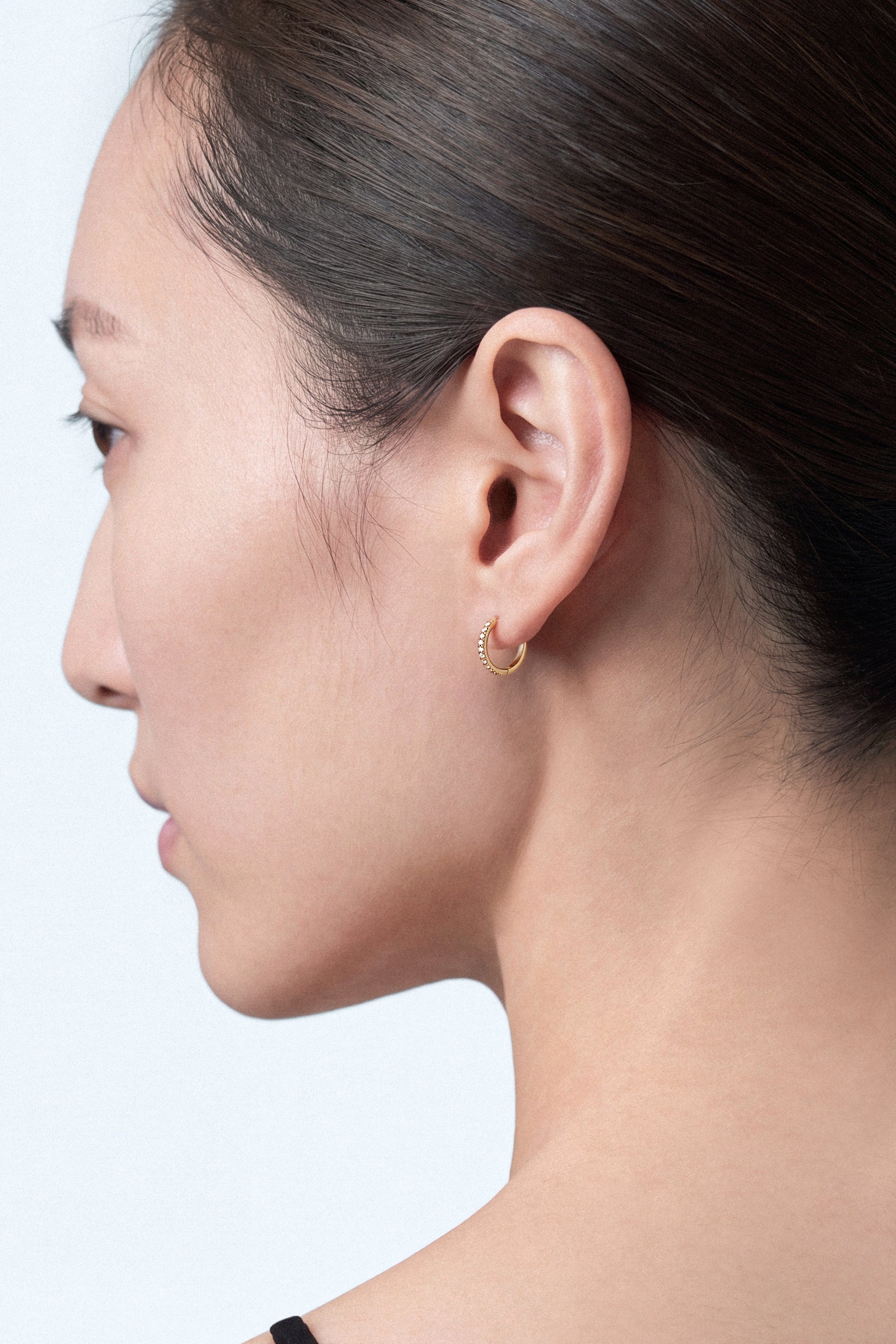 DEUX DEMI-PAVE 10K GOLD HOOP EARRINGS SMALL