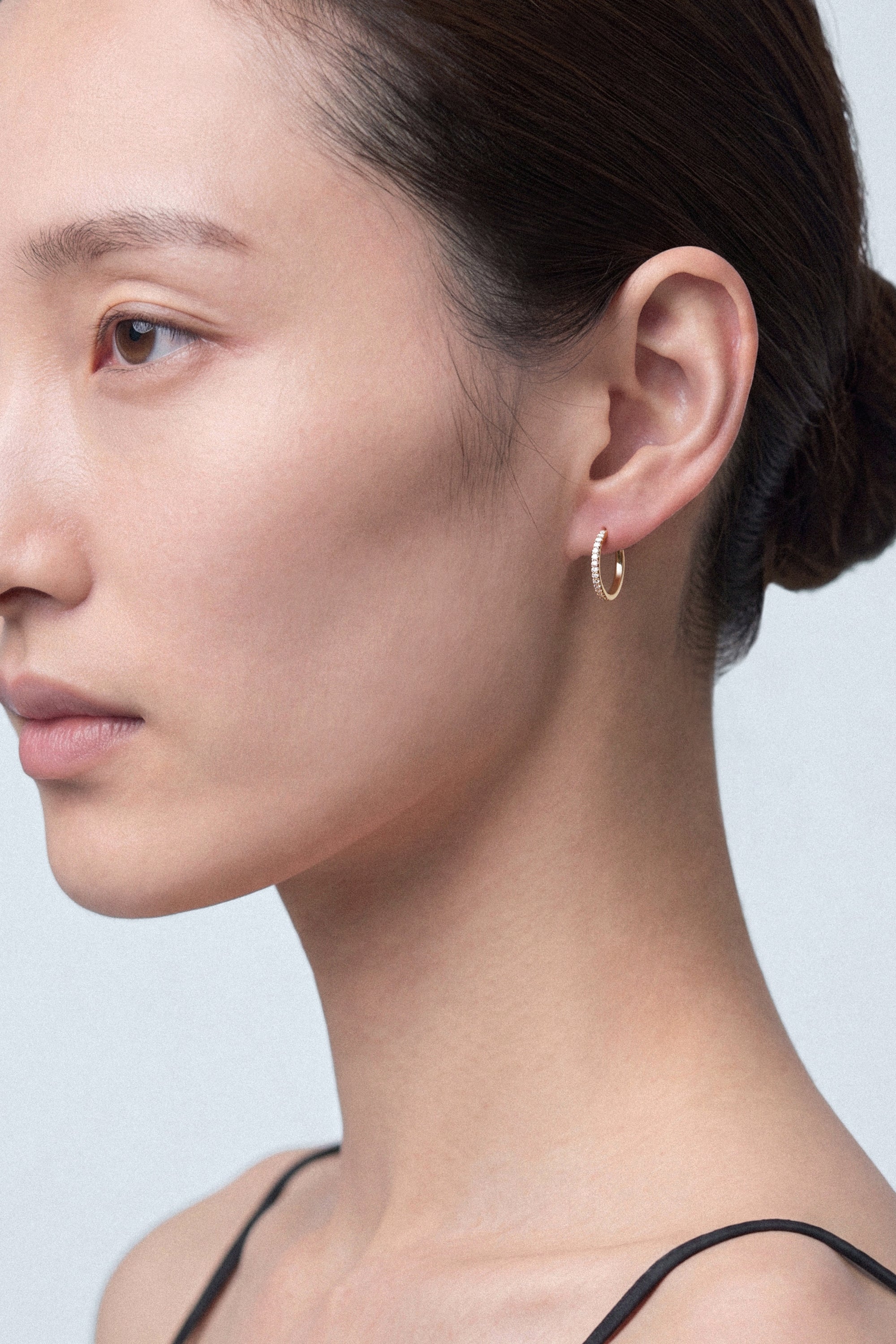 DEUX DEMI-PAVE 10K GOLD HOOP EARRINGS LARGE