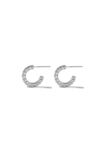 SILVER DIAMOND TENNIS HOOP EARRINGS M