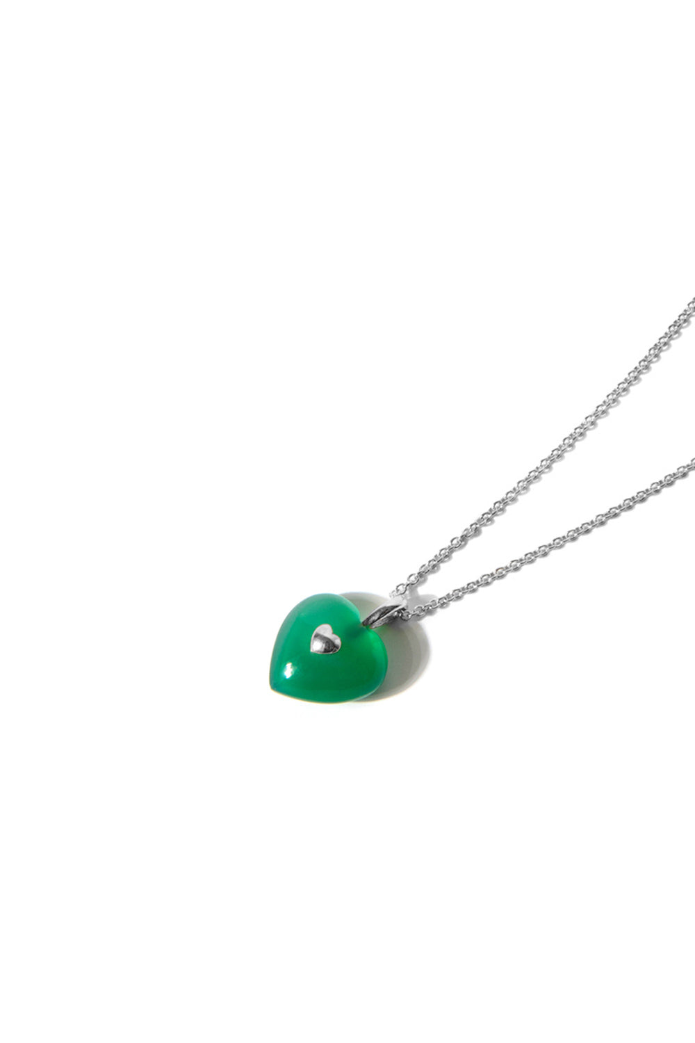 قلادة قلادة قلب فضية من الكالسيدوني الأخضر العتيق جدًا